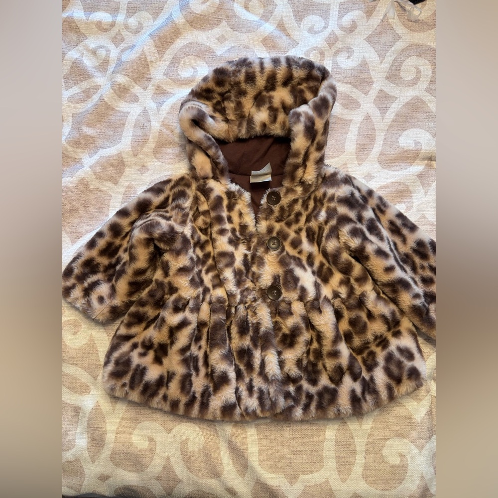 First Impressions Brown Leopard Faux Fur Jacket
